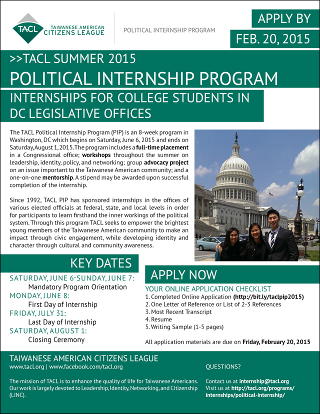 Apply to TACL's 2015 Political Internship Program